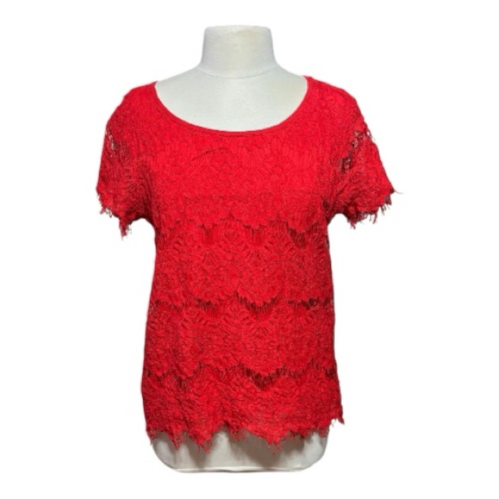 Signature Studio Vibrant Red Lace Short Sleeve Top Size L
